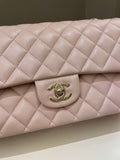 Chanel 21C Classic Quilted Medium Double Flap Rose Claire Beige Caviar
