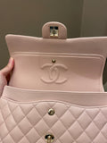 Chanel 21C Classic Quilted Medium Double Flap Rose Claire Beige Caviar