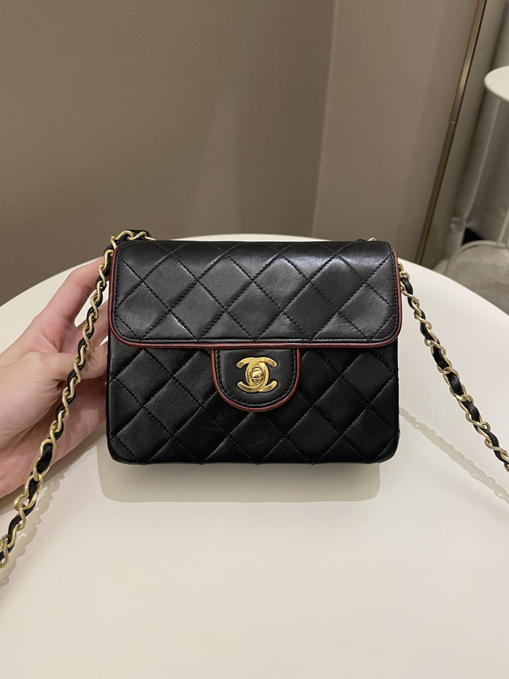 Chanel Vintage Classic Bi Tone Quilted Mini Square Black/ Red Lambskin