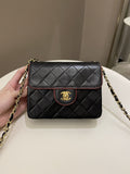 Chanel Vintage Classic Bi Tone Quilted Mini Square Black/ Red Lambskin