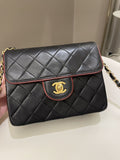 Chanel Vintage Classic Bi Tone Quilted Mini Square Black/ Red Lambskin