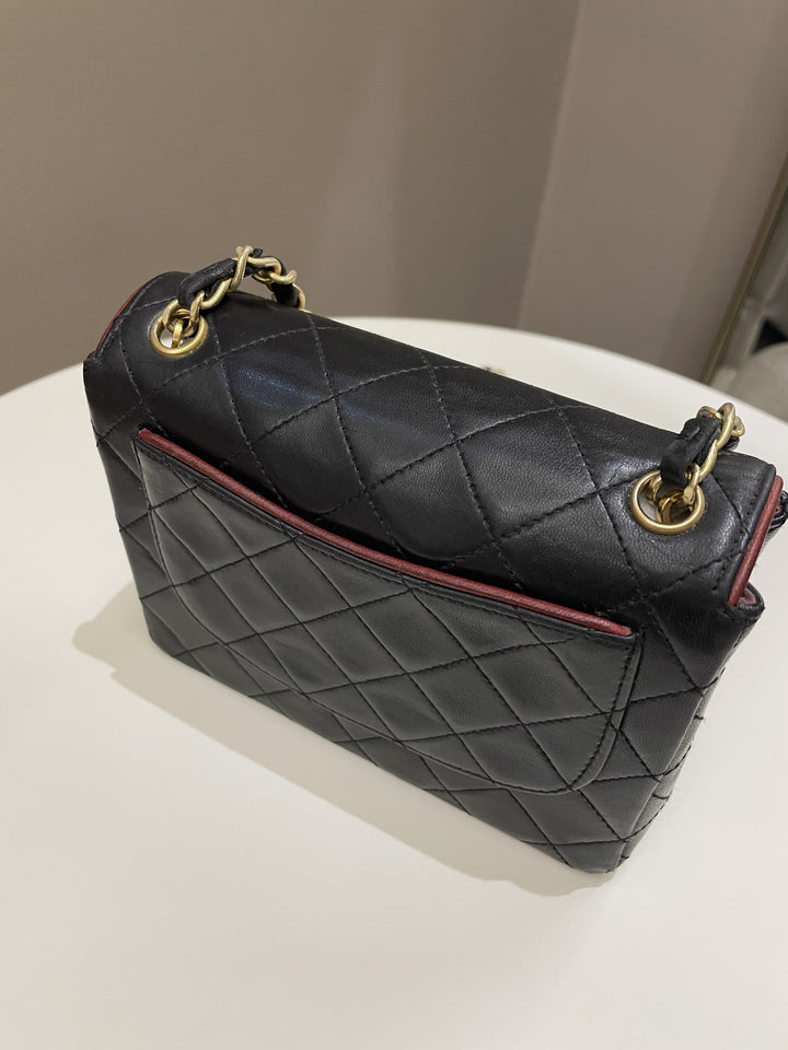 Chanel Vintage Classic Bi Tone Quilted Mini Square Black/ Red Lambskin