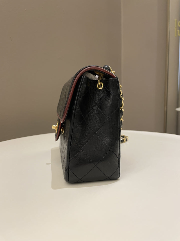 Chanel Vintage Classic Bi Tone Quilted Mini Square Black/ Red Lambskin