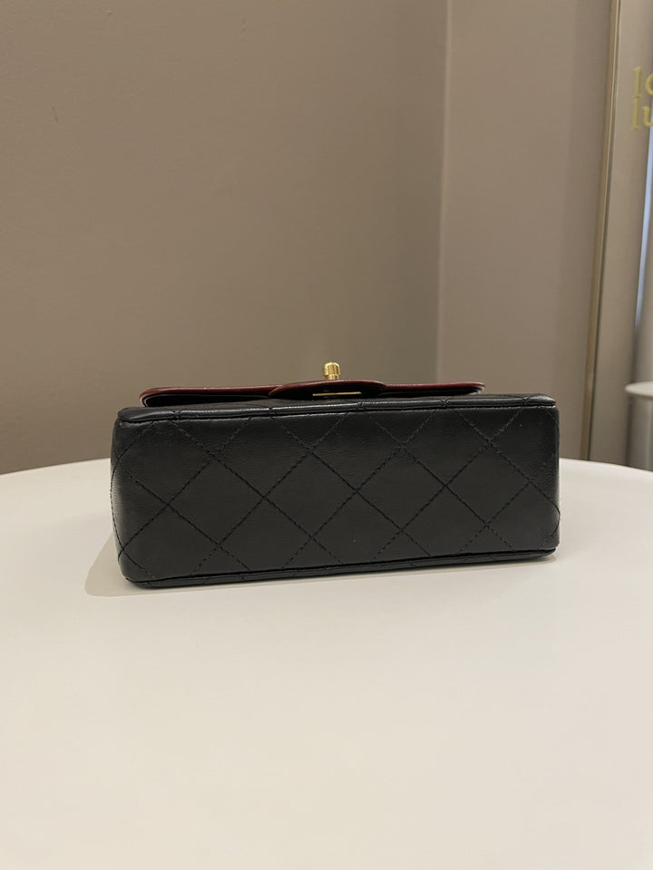 Chanel Vintage Classic Bi Tone Quilted Mini Square Black/ Red Lambskin