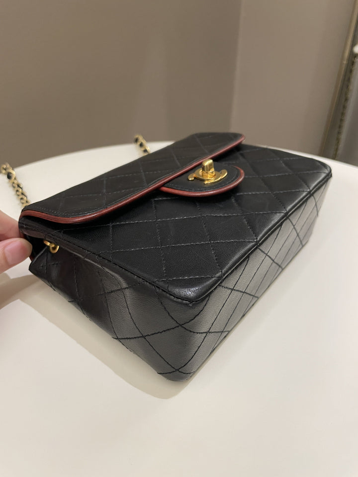 Chanel Vintage Classic Bi Tone Quilted Mini Square Black/ Red Lambskin