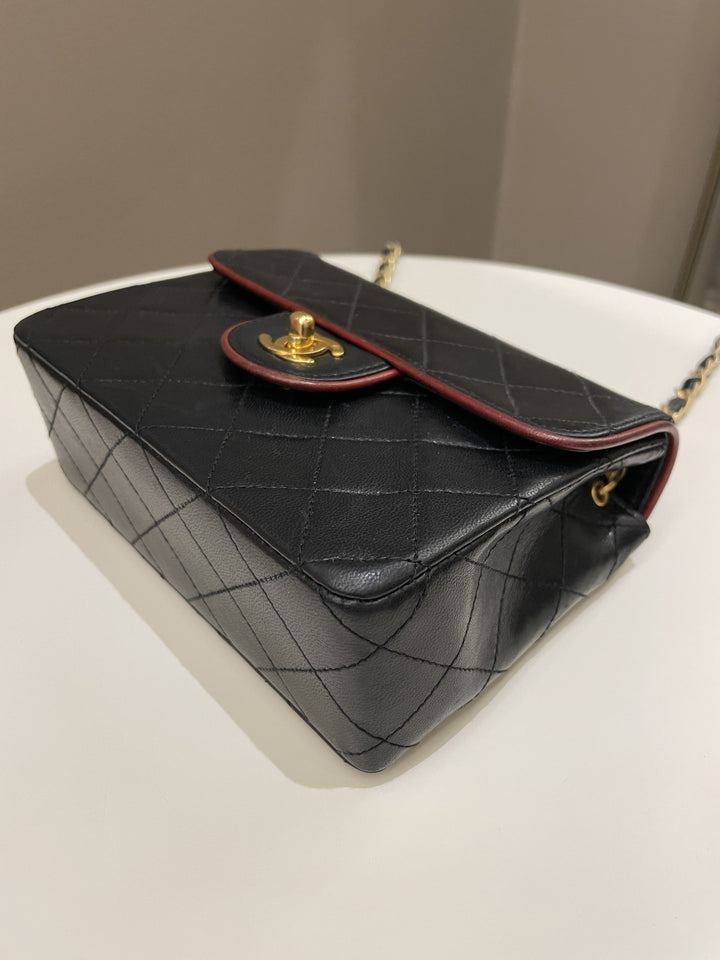 Chanel Vintage Classic Bi Tone Quilted Mini Square Black/ Red Lambskin