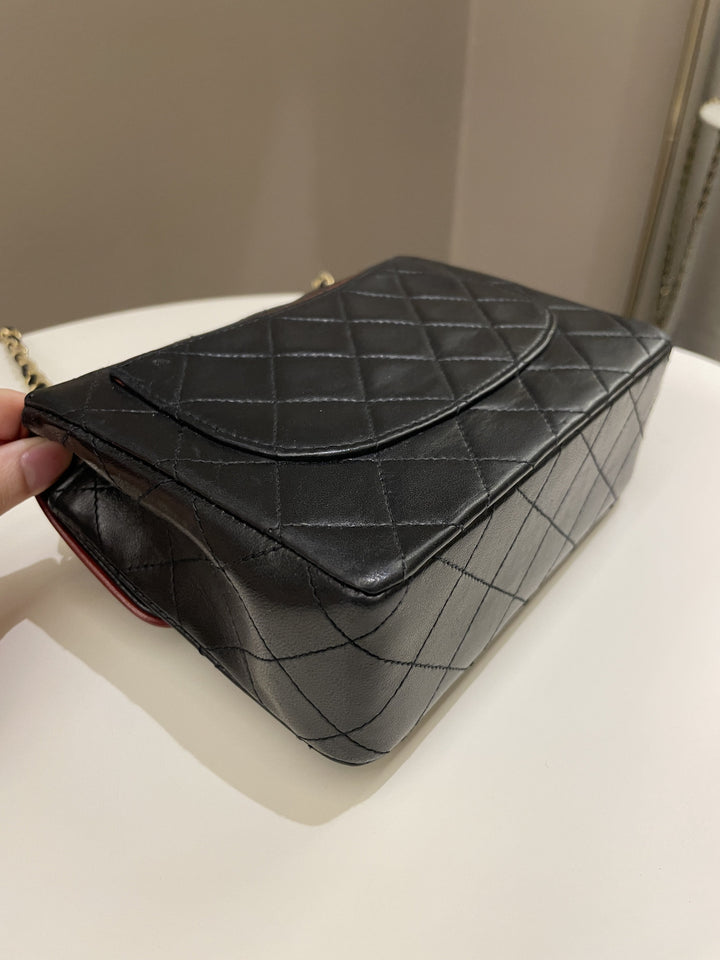 Chanel Vintage Classic Bi Tone Quilted Mini Square Black/ Red Lambskin