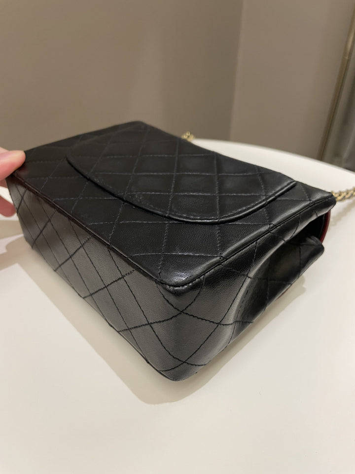 Chanel Vintage Classic Bi Tone Quilted Mini Square Black/ Red Lambskin