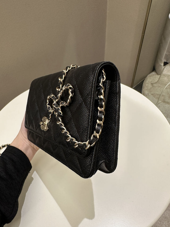 Chanel Quilted Wallet on Chain Bow Black Caviar