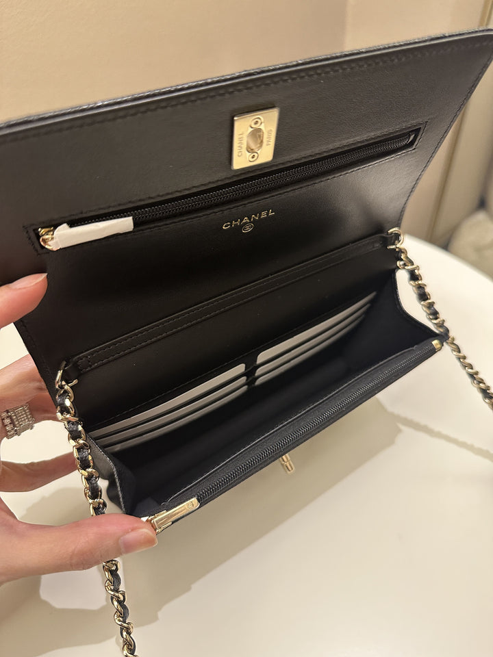 Chanel Quilted Wallet on Chain Bow Black Caviar