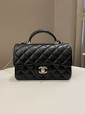 Chanel Quilted Top Handle Mini Rectangular Black Lambskin