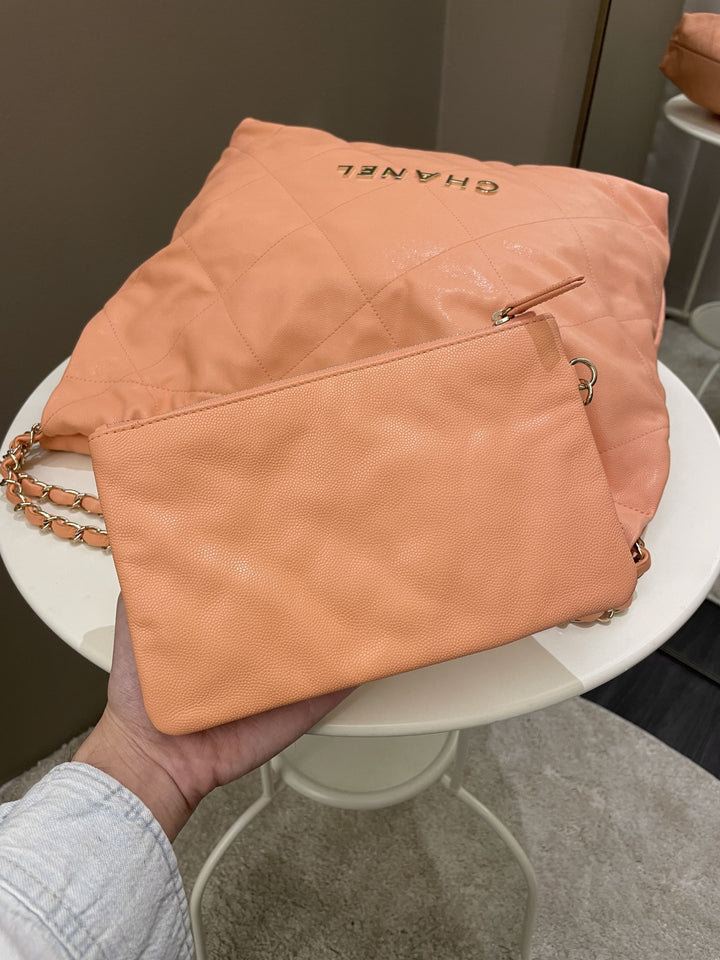 Chanel 22 Medium  Orange Claire Caviar