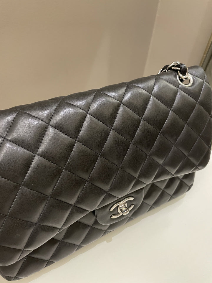 Chanel Classic Quilted Jumbo Double Flap Black Lambskin