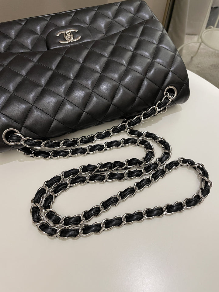 Chanel Classic Quilted Jumbo Double Flap Black Lambskin