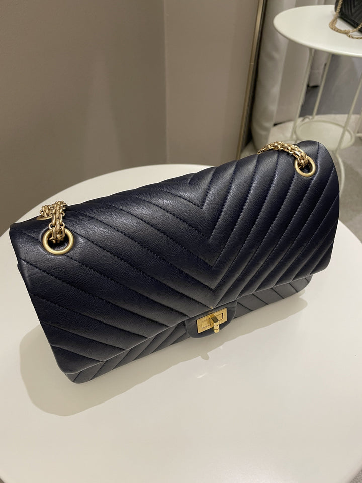 Chanel 2.55 227 Chevron Reissue Double Flap Dark Navy