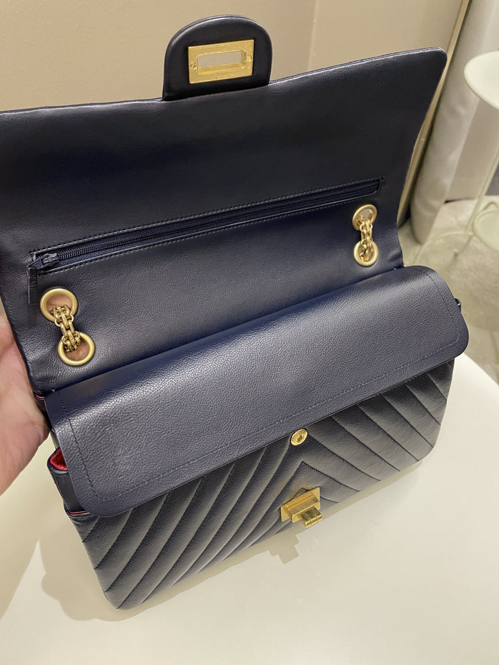 Chanel 2.55 227 Chevron Reissue Double Flap Dark Navy