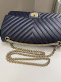 Chanel 2.55 227 Chevron Reissue Double Flap Dark Navy