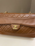 Chanel Vintage Quilted Cc Flap Bag Tan Brown Lambskin