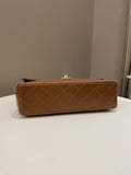 Chanel Vintage Quilted Cc Flap Bag Tan Brown Lambskin