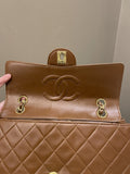 Chanel Vintage Quilted Cc Flap Bag Tan Brown Lambskin
