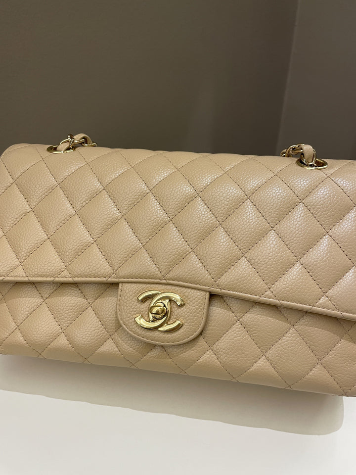 Chanel Classic Quilted Medium Double Flap Beige Caviar