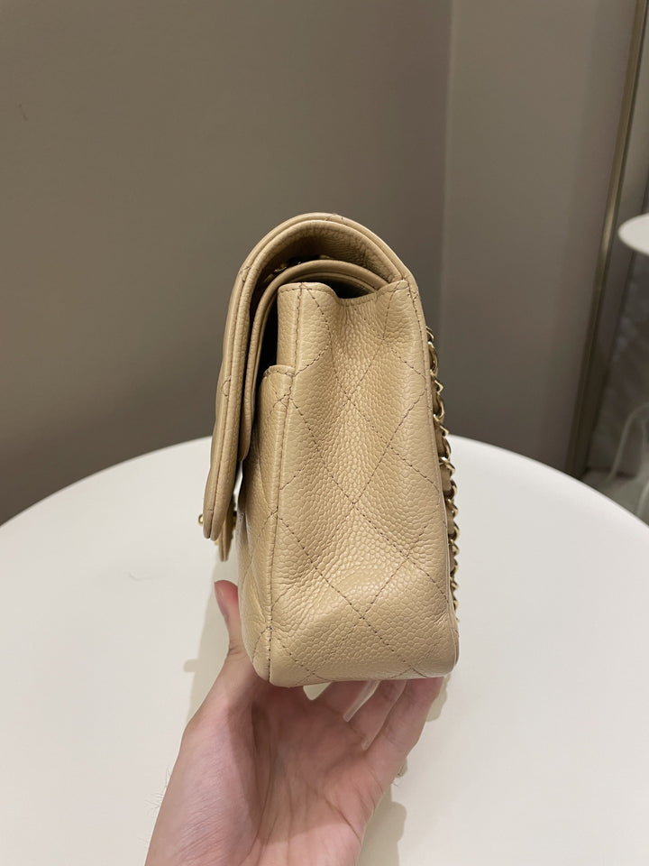 Chanel Classic Quilted Medium Double Flap Beige Caviar