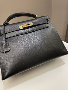 Hermes Vintage Kelly 28 Black Ardennes