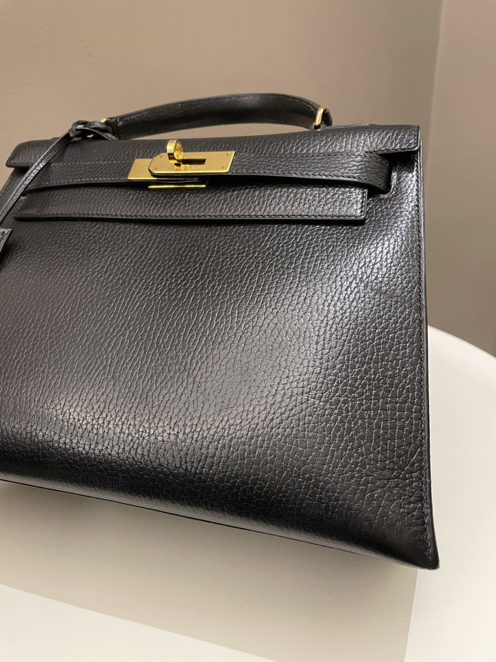 Hermes Vintage Kelly 28 Black Ardennes