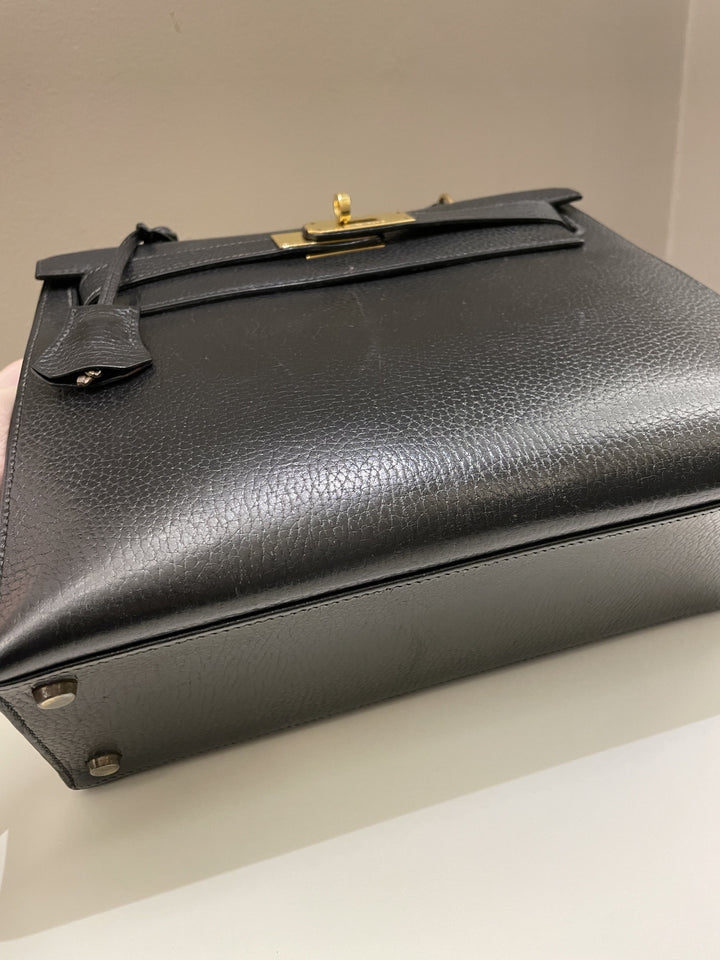 Hermes Vintage Kelly 28 Black Ardennes