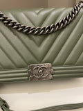 Chanel Chevron Boy New Medium Olive Green Calfskin