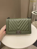 Chanel Chevron Boy New Medium Olive Green Calfskin