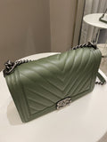 Chanel Chevron Boy New Medium Olive Green Calfskin