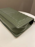 Chanel Chevron Boy New Medium Olive Green Calfskin