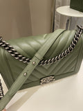 Chanel Chevron Boy New Medium Olive Green Calfskin