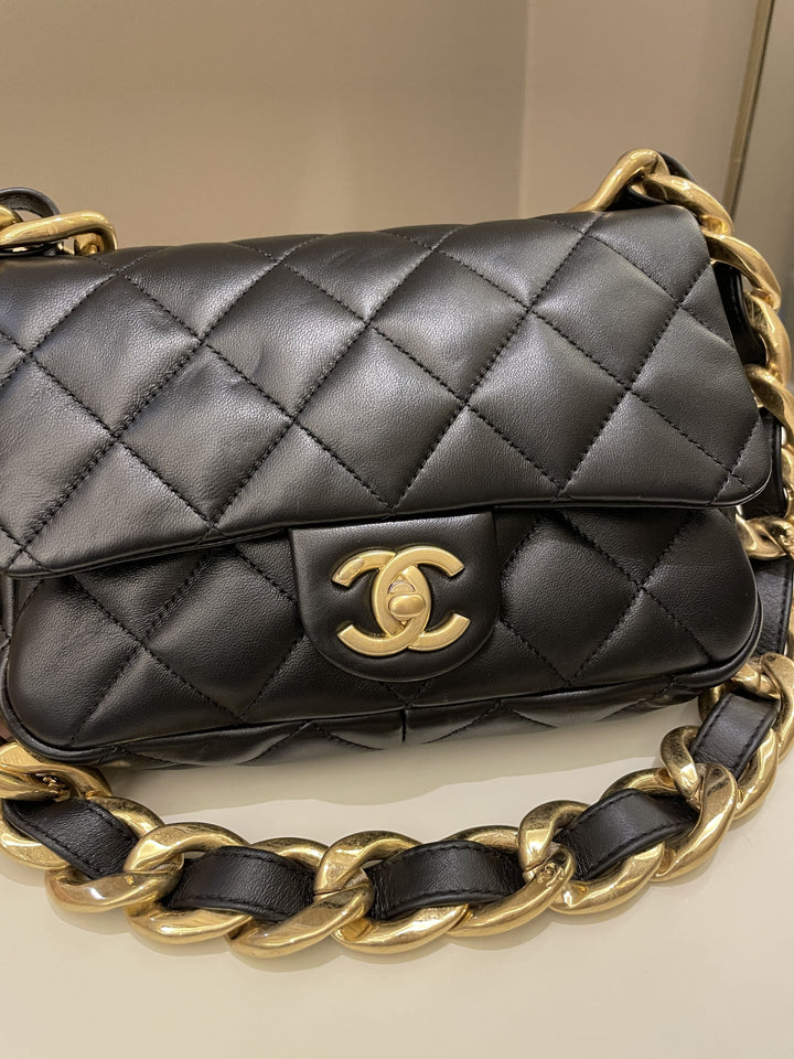 Chanel 22S Funky Town Flap Bag Black Calfskin