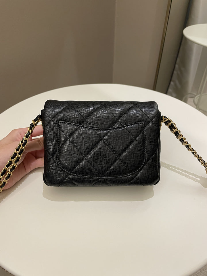 Chanel 22A Twist Your Button Mini Flap Bag Black Caviar