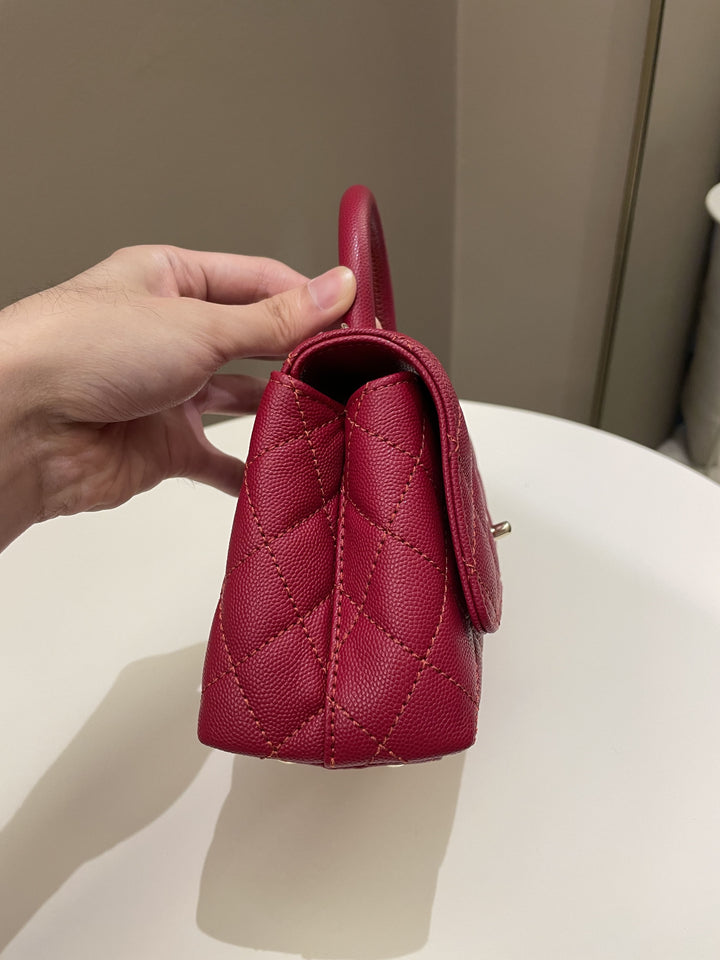 Chanel 22K Quilted Coco Handle Mini Lipstick Red Caviar