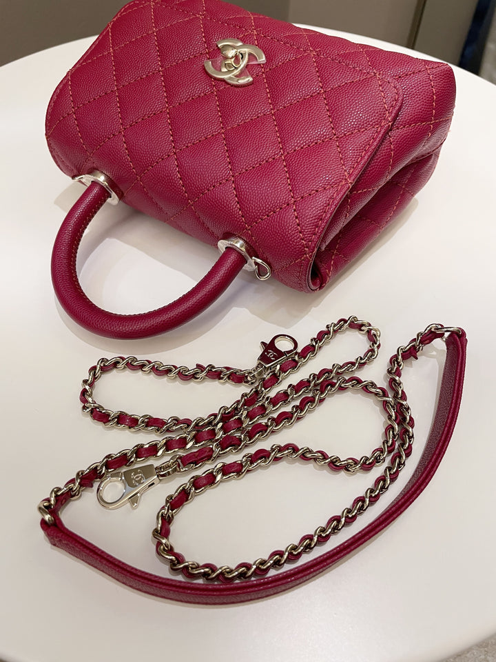 Chanel 22K Quilted Coco Handle Mini Lipstick Red Caviar