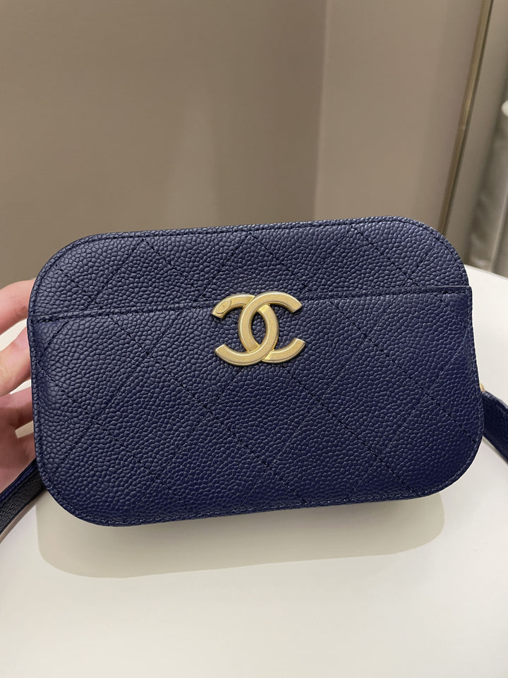Chanel Cc Quilted Belt Bag Blue Caviar