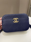 Chanel Cc Quilted Belt Bag Blue Caviar