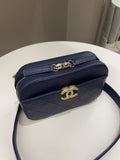 Chanel Cc Quilted Belt Bag Blue Caviar