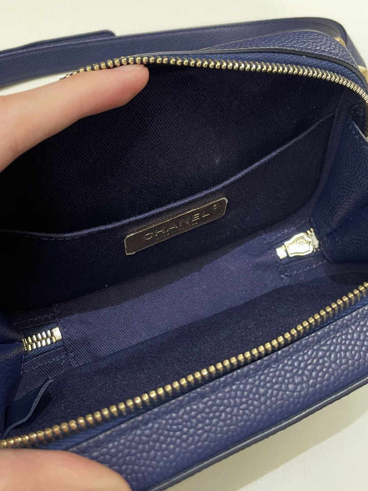 Chanel Cc Quilted Belt Bag Blue Caviar