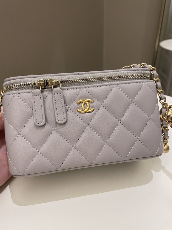 Chanel Quilted Pearl Crush Vanity Rectangular Grey Lambskin