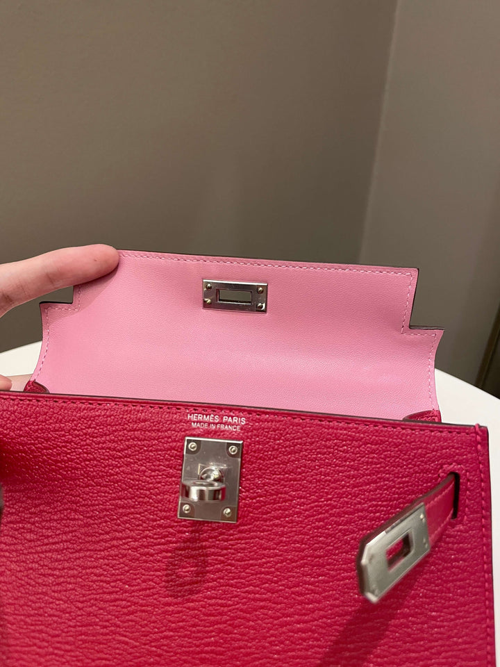 Hermes Mini Kelly 20 Rouge Casaque / Pink Chèvre