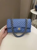 Chanel Classic Chevron Medium Double Flap Paradise Blue Caviar