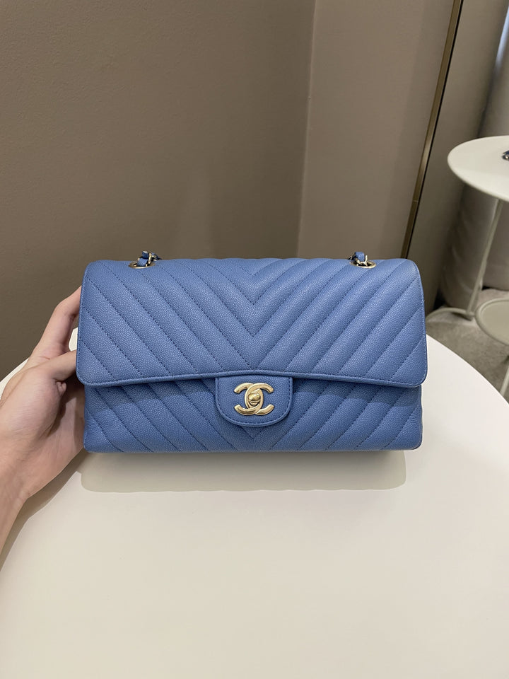 Chanel Classic Chevron Medium Double Flap Paradise Blue Caviar