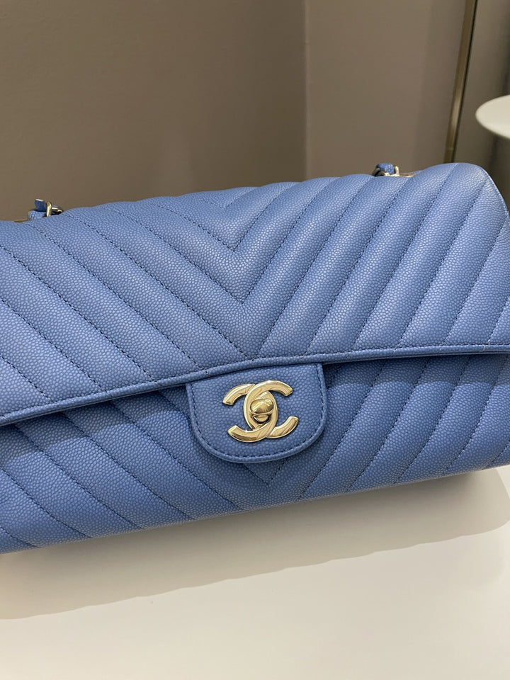 Chanel Classic Chevron Medium Double Flap Paradise Blue Caviar