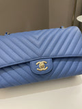 Chanel Classic Chevron Medium Double Flap Paradise Blue Caviar