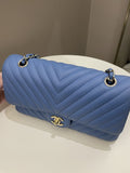 Chanel Classic Chevron Medium Double Flap Paradise Blue Caviar