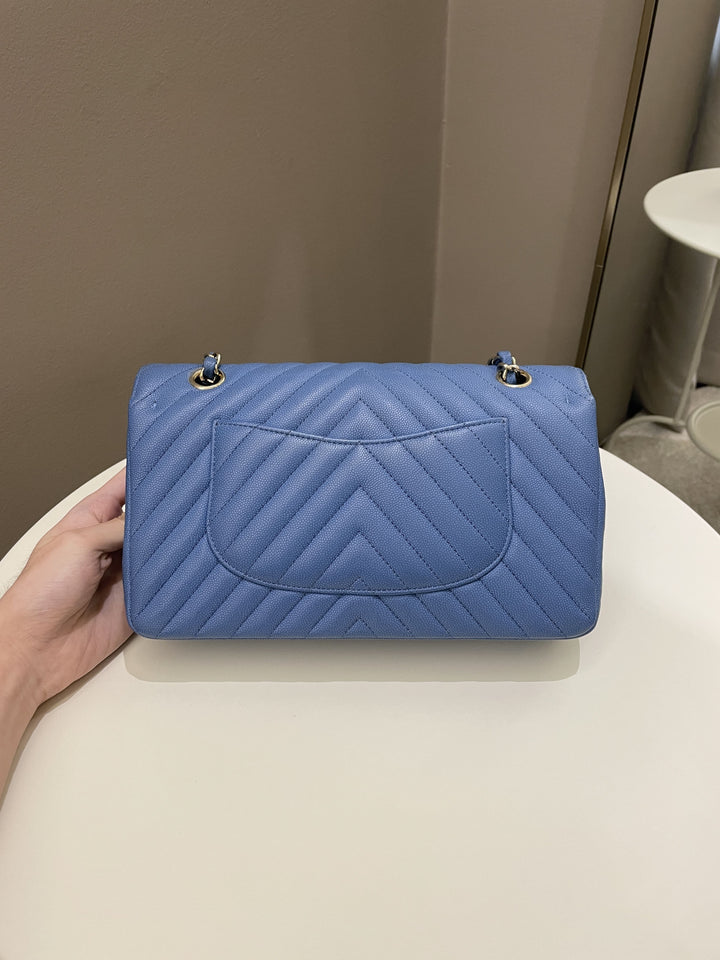 Chanel Classic Chevron Medium Double Flap Paradise Blue Caviar